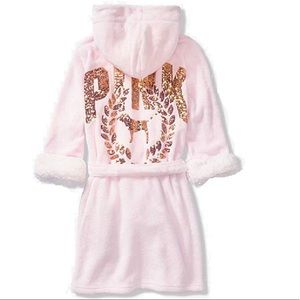 Vs pink Sherpa lined robe with gold sequins